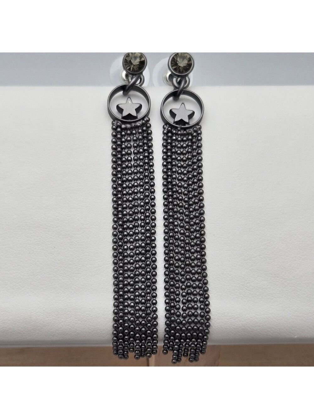 Merx Pewter Tone Chain Tassel Earrings Long Mesh Fringe